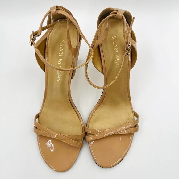 Stuart Weitzman Lexie Beige Leather Strap Sandal Heels Size 11 - Picture 4 of 11